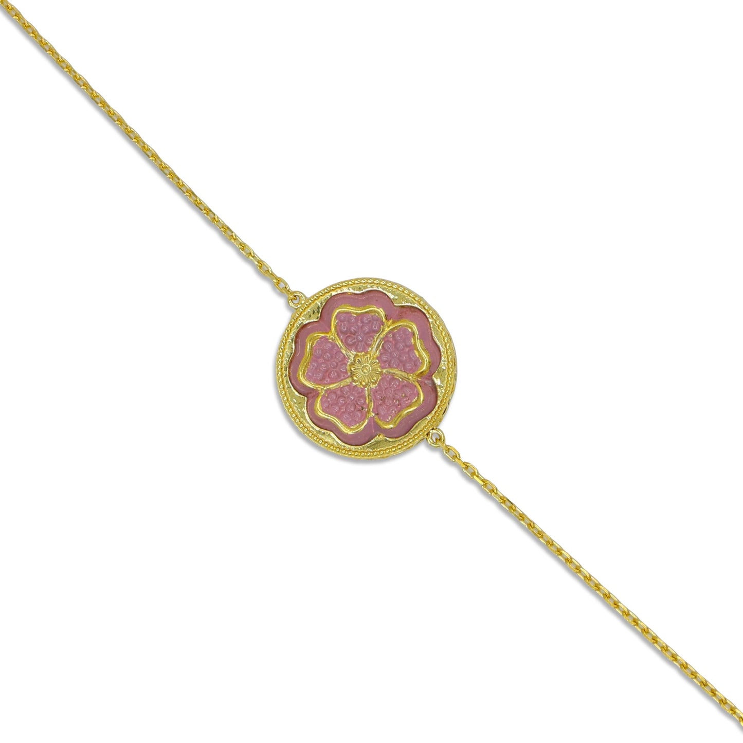 Floral gold-plated silver bracelet with pink details
