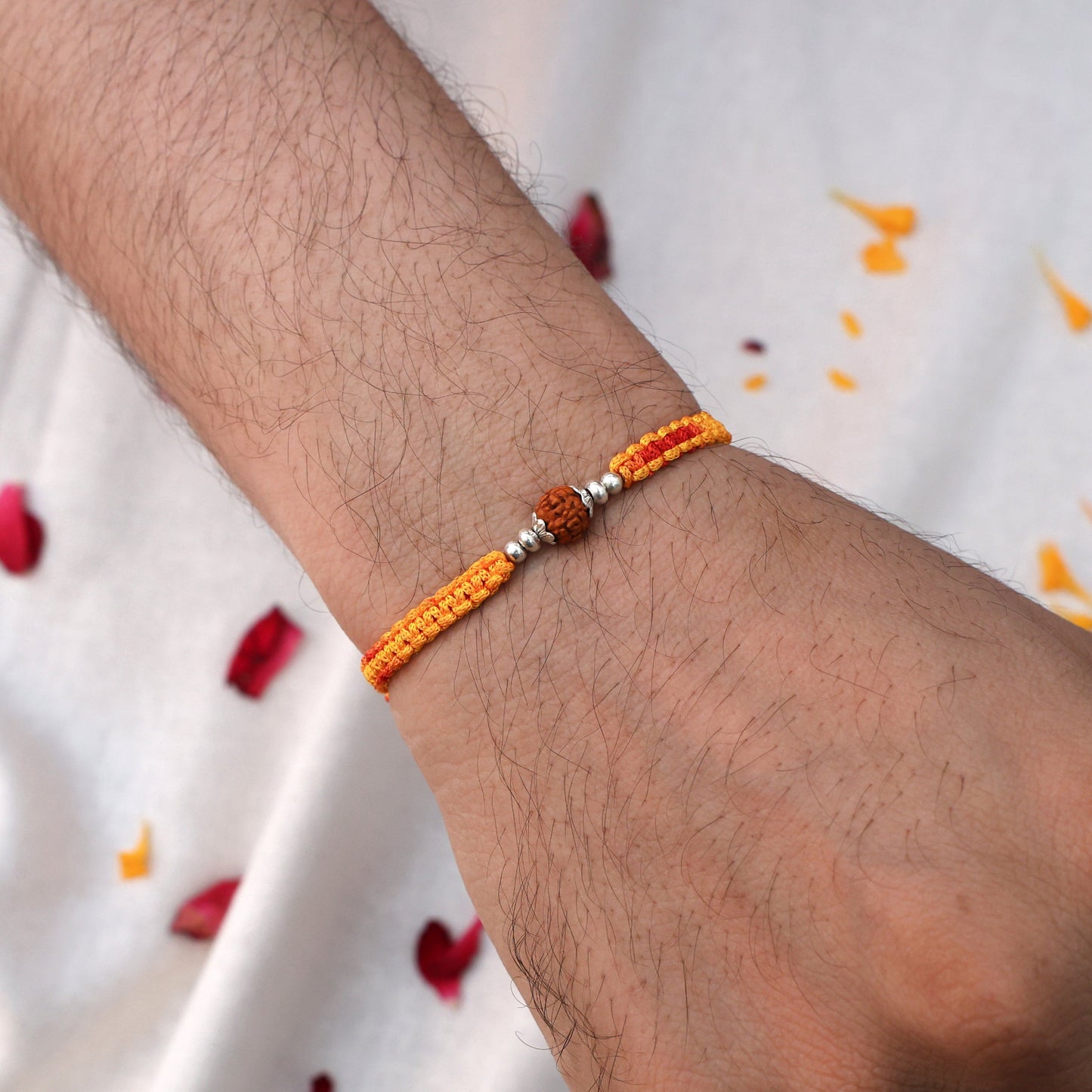 Silver Rakhi for Brother Rudraksha & Bud Accents