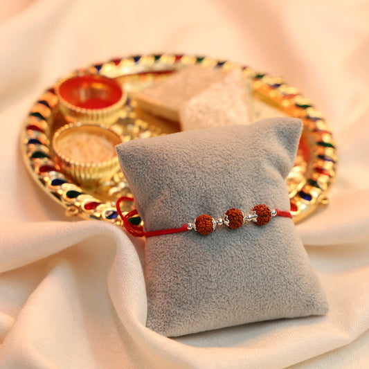 Trio Rudraksh Rakhi in Silver