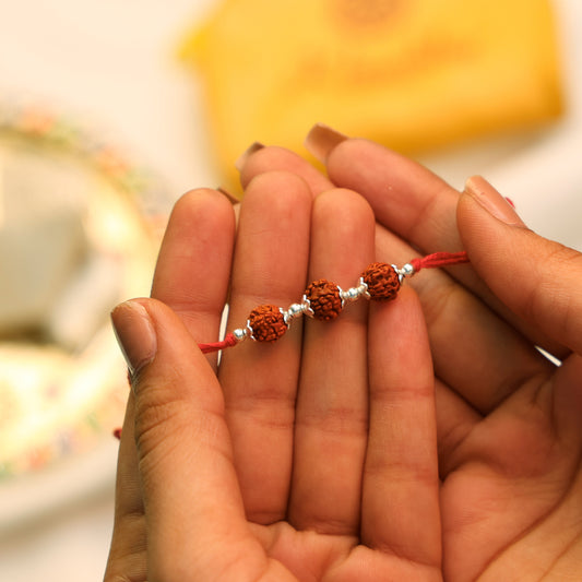 Trio Rudraksh Rakhi in Silver