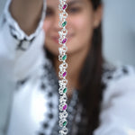 Load image into Gallery viewer, Silver Anklet with Eye-Shaped Stones and Bold Vibrant Link Design