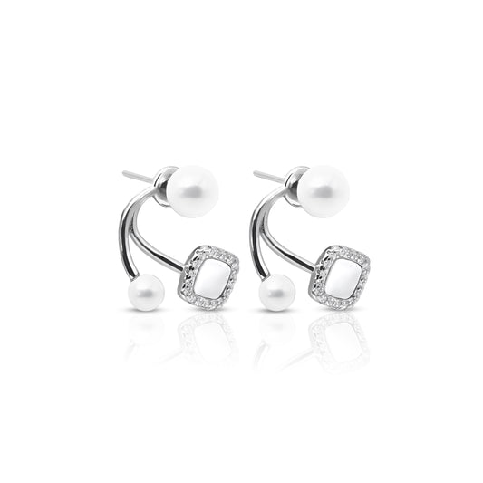 Trendy Silver Earrings with White Moti Finish.