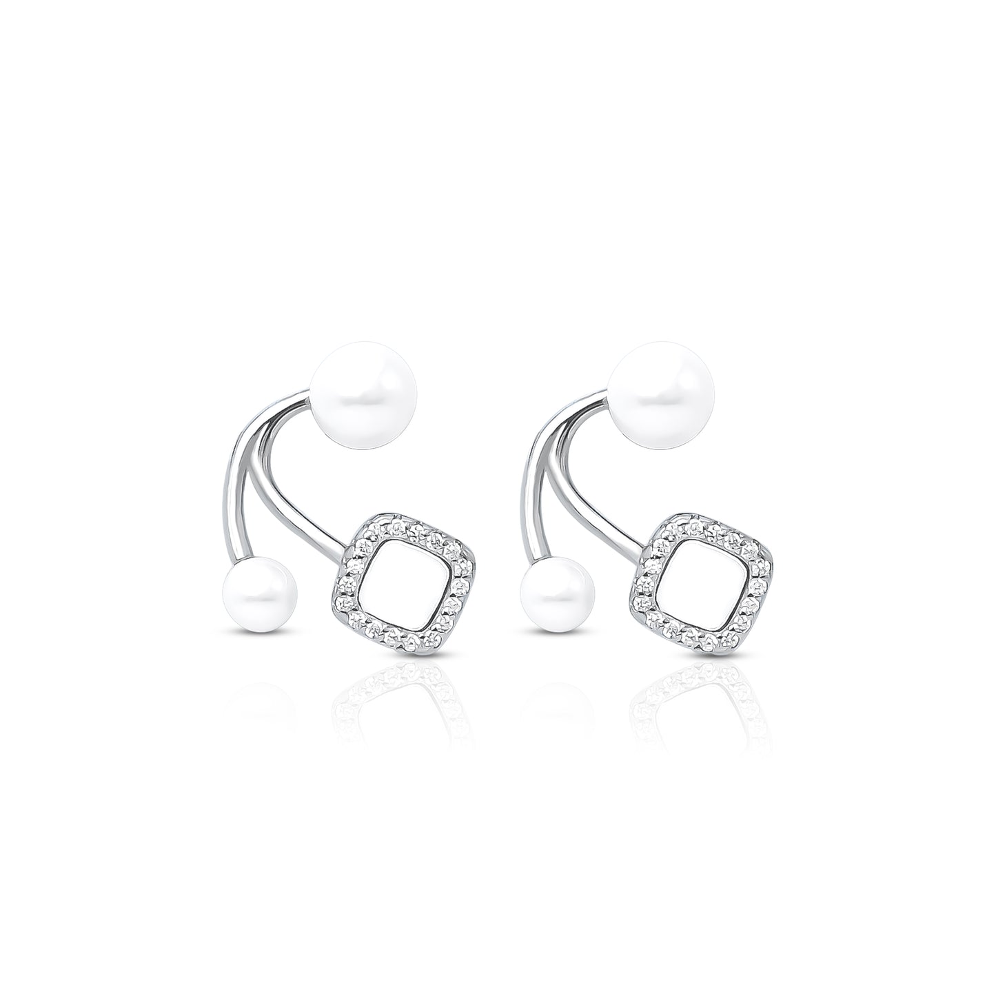 Trendy Silver Earrings with White Moti Finish.