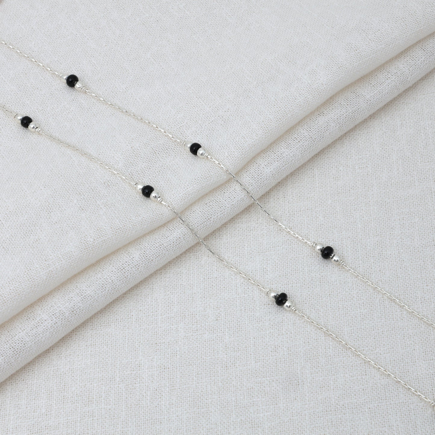 Everyday Wear Black Bud Silver Anklet