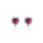 Load image into Gallery viewer, Sterling silver earrings with a pink heart-shaped gemstone