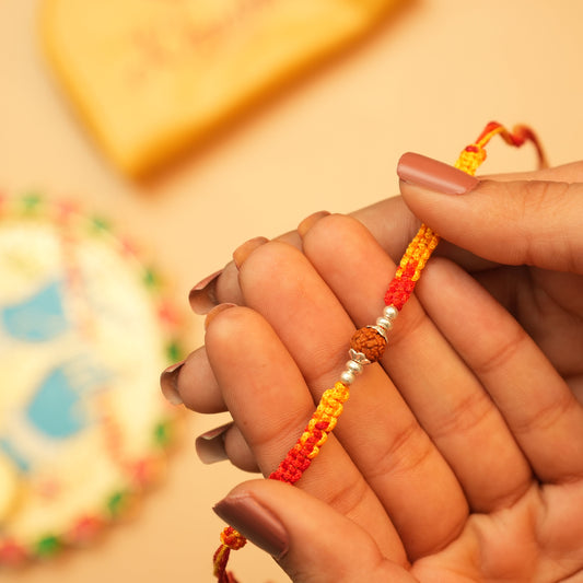 Silver Rakhi for Brother Rudraksha & Bud Accents