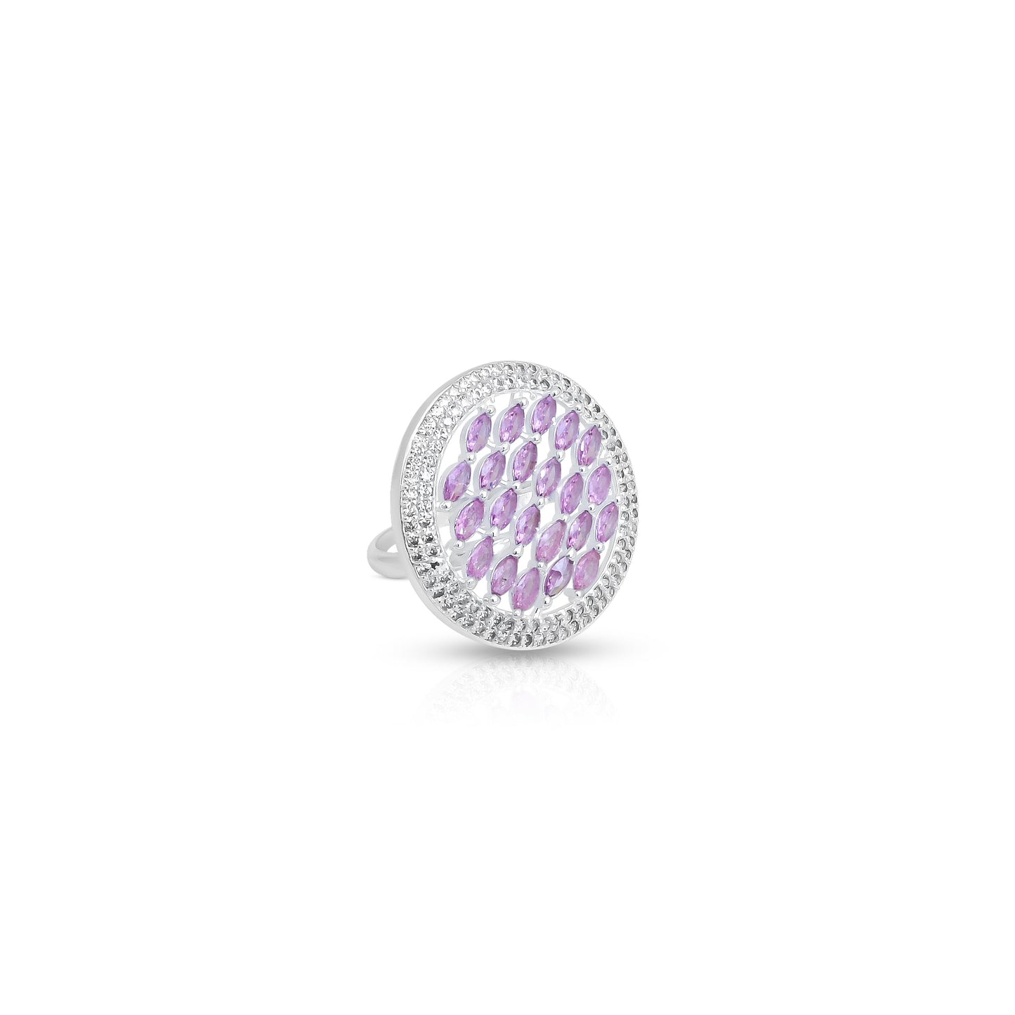 Stylish silver ring for girls adorned with light pink stones for a feminine touch.