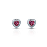Load image into Gallery viewer, Silver heart earrings with pink and white stones