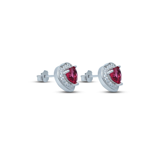 Elegant silver earrings featuring pink and white stone hearts