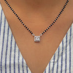 Load image into Gallery viewer, Classic black beaded mangalsutra with square pendant.