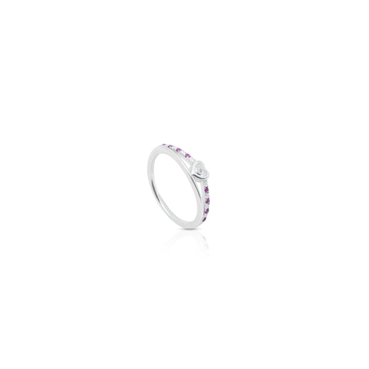 Silver Heart Ring with Pink Gemstones