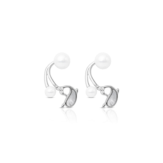 Cute Dolphin Silver Earrings with White Moti Accent.