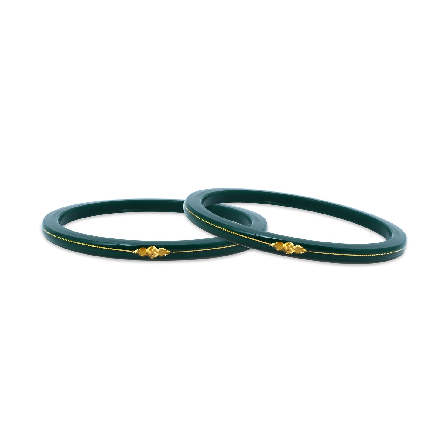 Gold Small Swastika Design Dark Green Bangle