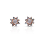 Load image into Gallery viewer, Silver stud earrings with a floral design and a pearl center