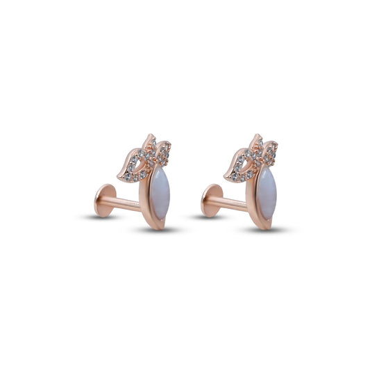 Stylish silver earrings with a rose gold finish, adorned with pearls
