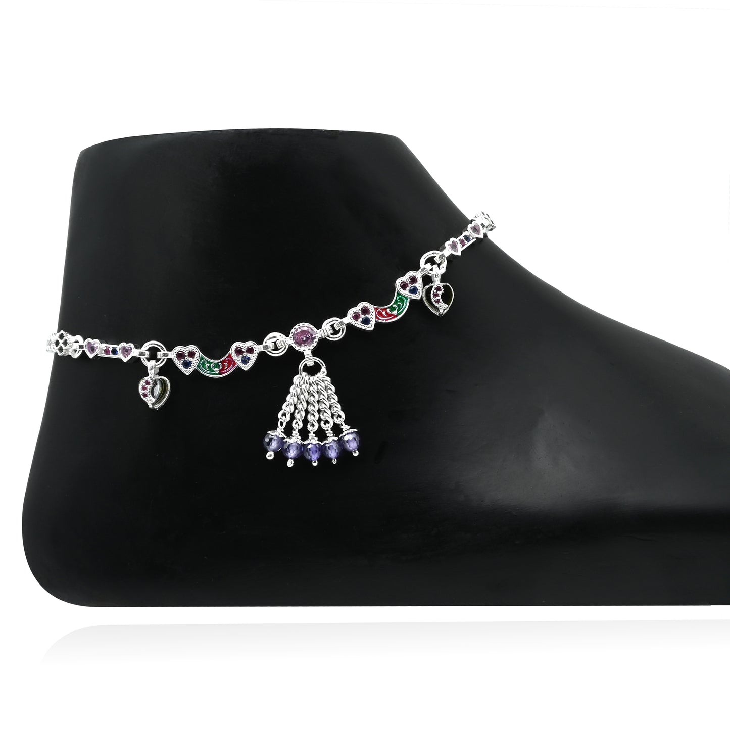 Beautiful Silver Anklet with Lightweight Multicolor Stones for Grace