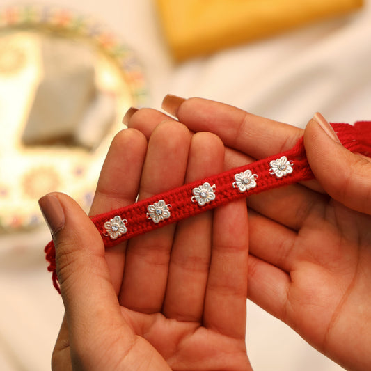 Delicate Silver Floral Rakhi