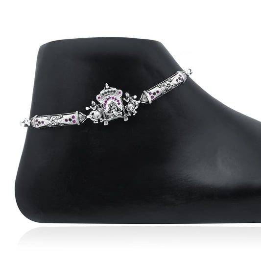 Luxury Silver Anklet for Brides – Beautiful Palki Design Detail