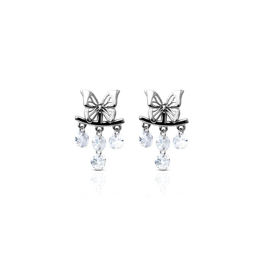 Silver Earrings with Butterfly and Sparkling Crystal Latkan.