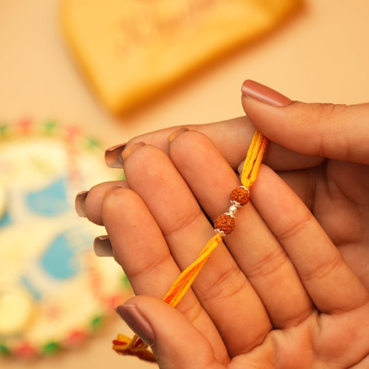 Spiritual Silver Rakhi Double Rudraksha Design