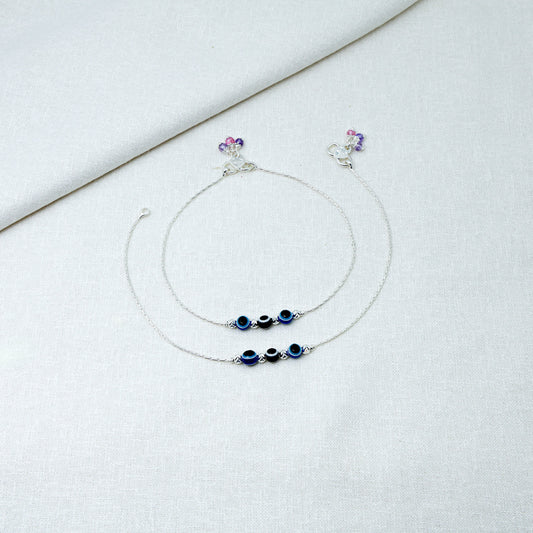 Slim Silver Evil Eye Anklet
