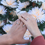 Load image into Gallery viewer, Elegant silver couple’s ring set with love hug design for him and her.