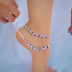 Load image into Gallery viewer, Silver anklet with pink and blue heart stones for daily wear.