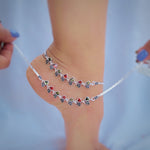 Load image into Gallery viewer, Charming silver anklet with red and green heart stones for bold style.