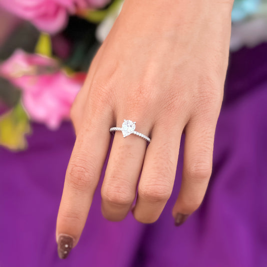 Drop-Shaped Stone Silver Ring