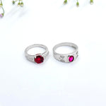 Load image into Gallery viewer, Stylish Silver Couple Rings with Radiant Pink Stone in the Middle.