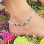 Load image into Gallery viewer, Silver Anklet with Delicate Silver Blue Flower Design.
