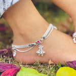 Load image into Gallery viewer, Beautiful Silver Anklet with Peacock Engraving and Bud Detailing.