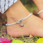 Load image into Gallery viewer, Silver Anklet with Engraved Design and Silver Bud Accents.