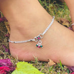 Load image into Gallery viewer, Beautiful Silver Anklet with Floral Pink Flower and Gemstones.