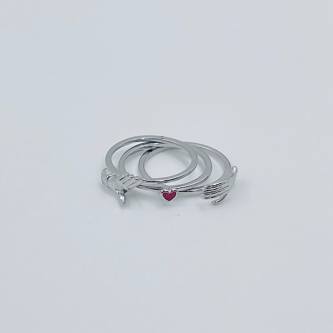 Silver Ring with Red Heart for Love's Embrace
