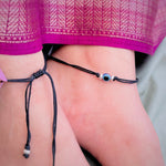 Load image into Gallery viewer, Handcrafted Silver Evil Eye Dhaga Payal for Protection