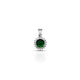 Elegant silver pendant featuring a sun design with green gemstone.