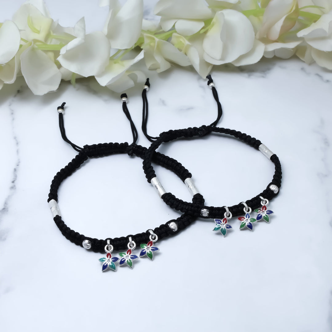 Thread Anklet with Silver and Floral Bud Charms – Misvi