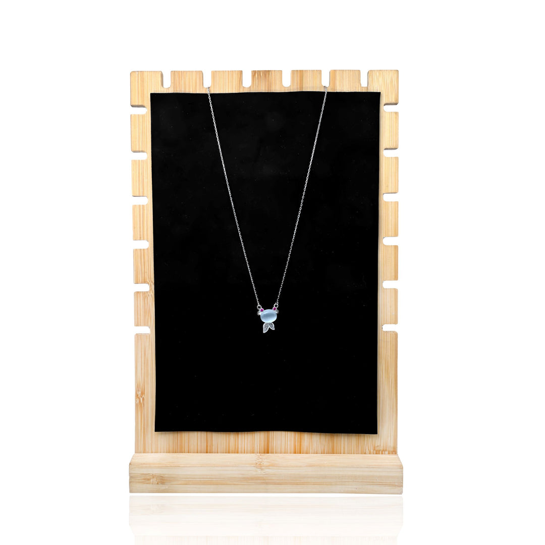 Sterling Silver Necklace with Stunning Light Blue Center Stone & Pink Detail Pendant.