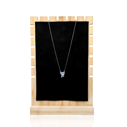 Sterling Silver Necklace with Stunning Light Blue Center Stone & Pink Detail Pendant.