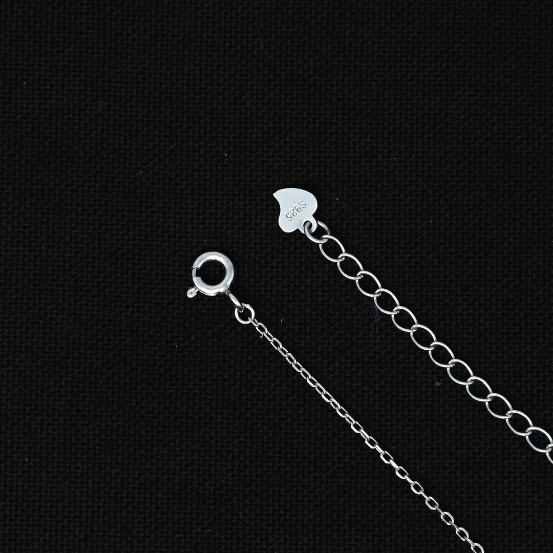 Sterling Silver Necklace with Stunning Light Blue Center Stone & Pink Detail Pendant.