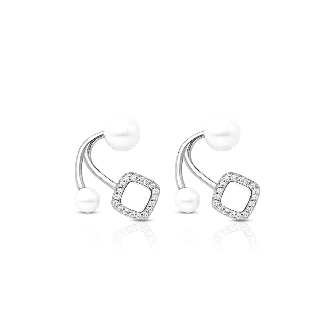 Trendy Silver Earrings with White Moti Finish.
