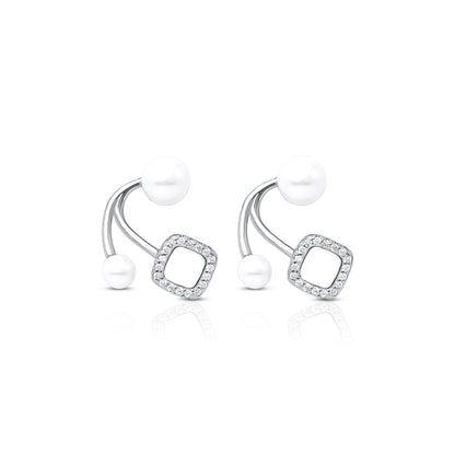 Trendy Silver Earrings with White Moti Finish.