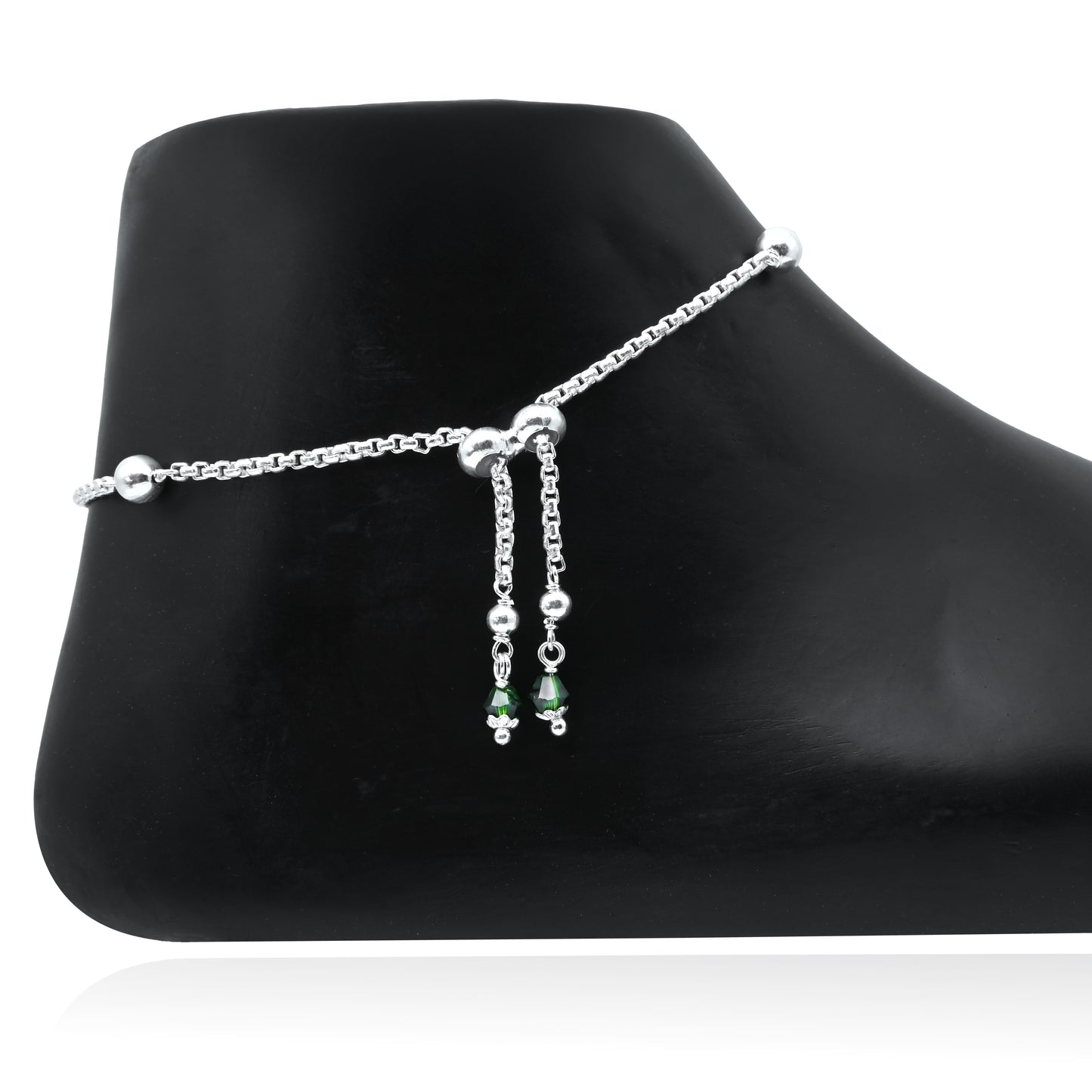 Sterling Silver Anklet with Pink Stones and Floral Engraving – Elegant & Lightweight.