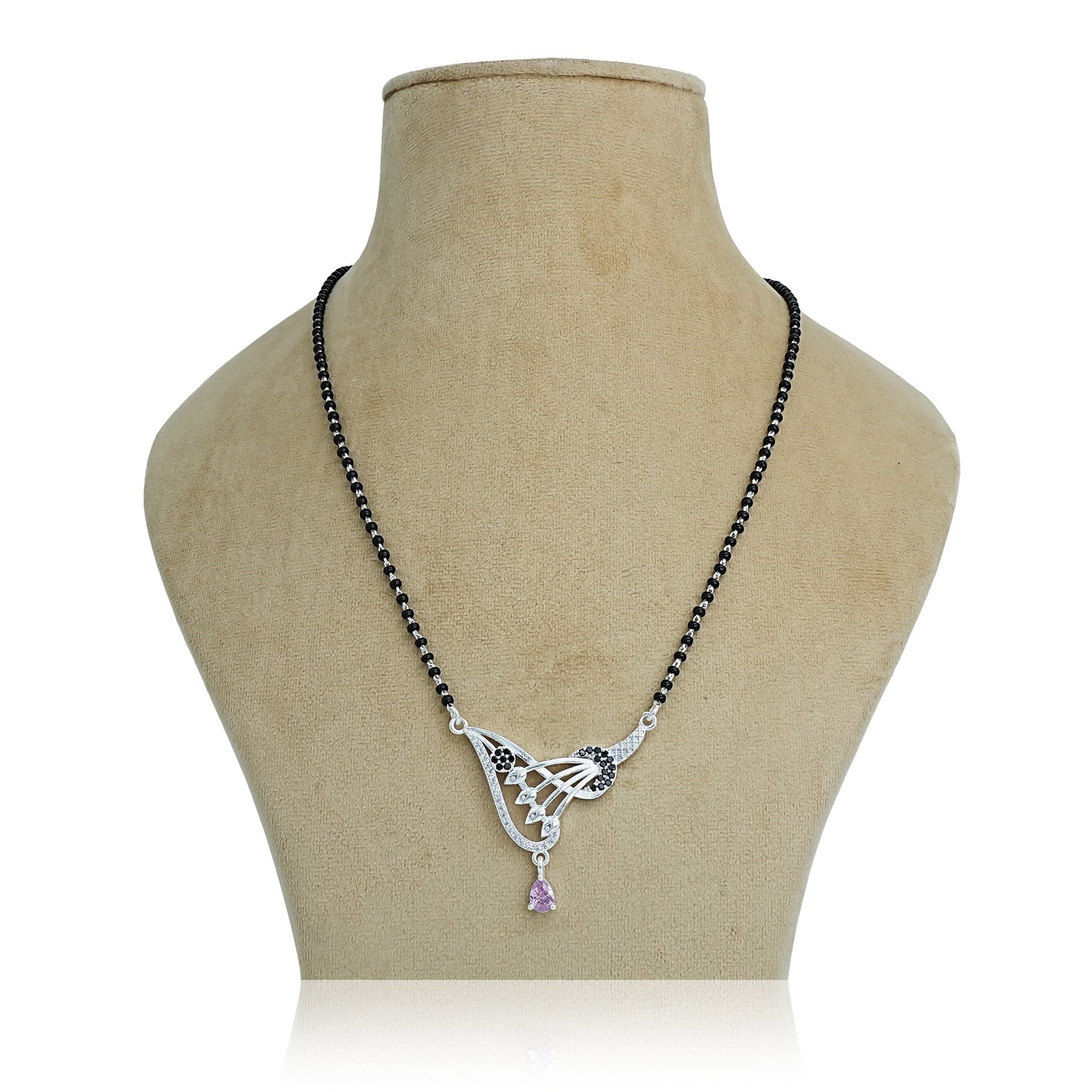 Sterling silver mangalsutra featuring a stunning purple teardrop gemstone