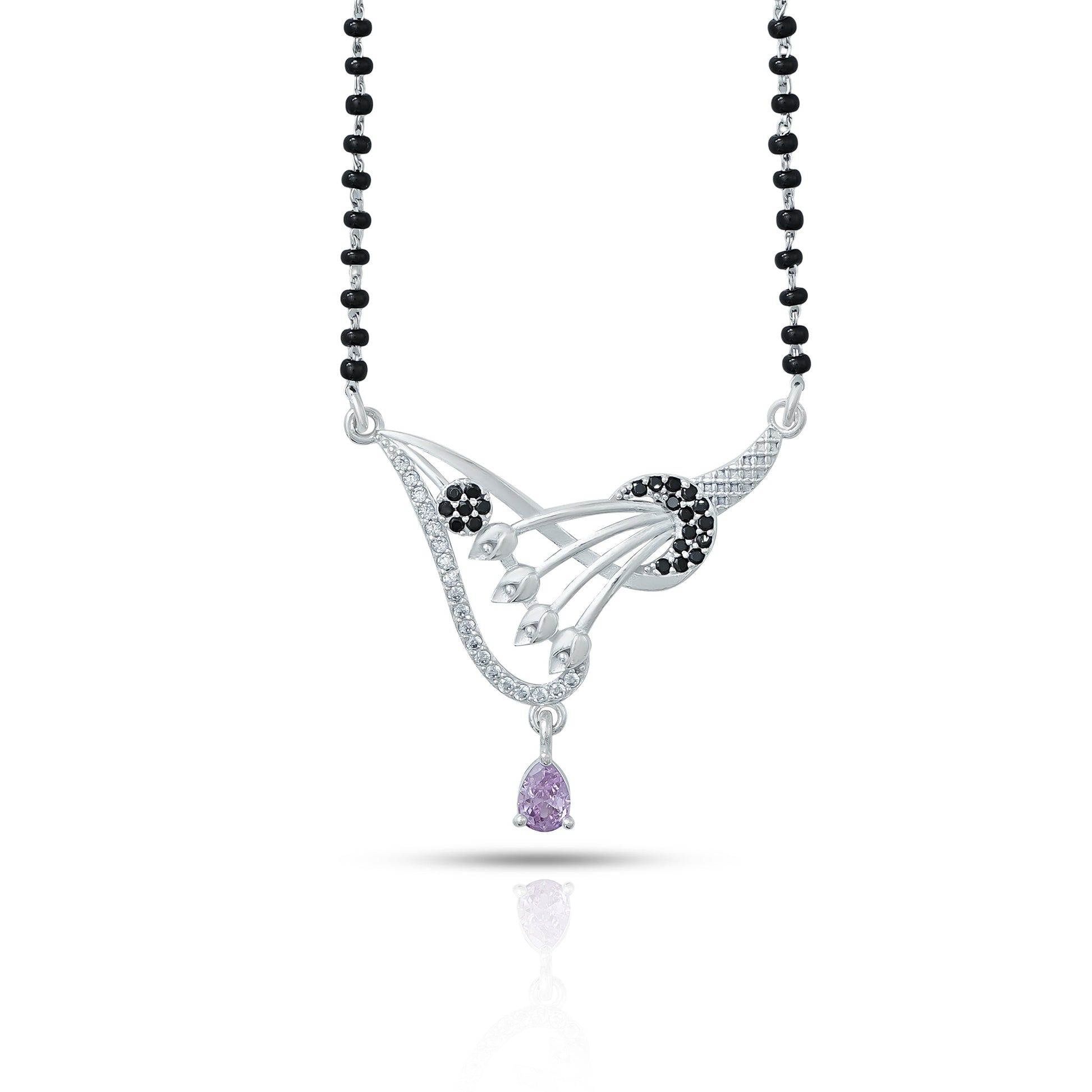 Elegant sterling silver mangalsutra with a purple teardrop accent