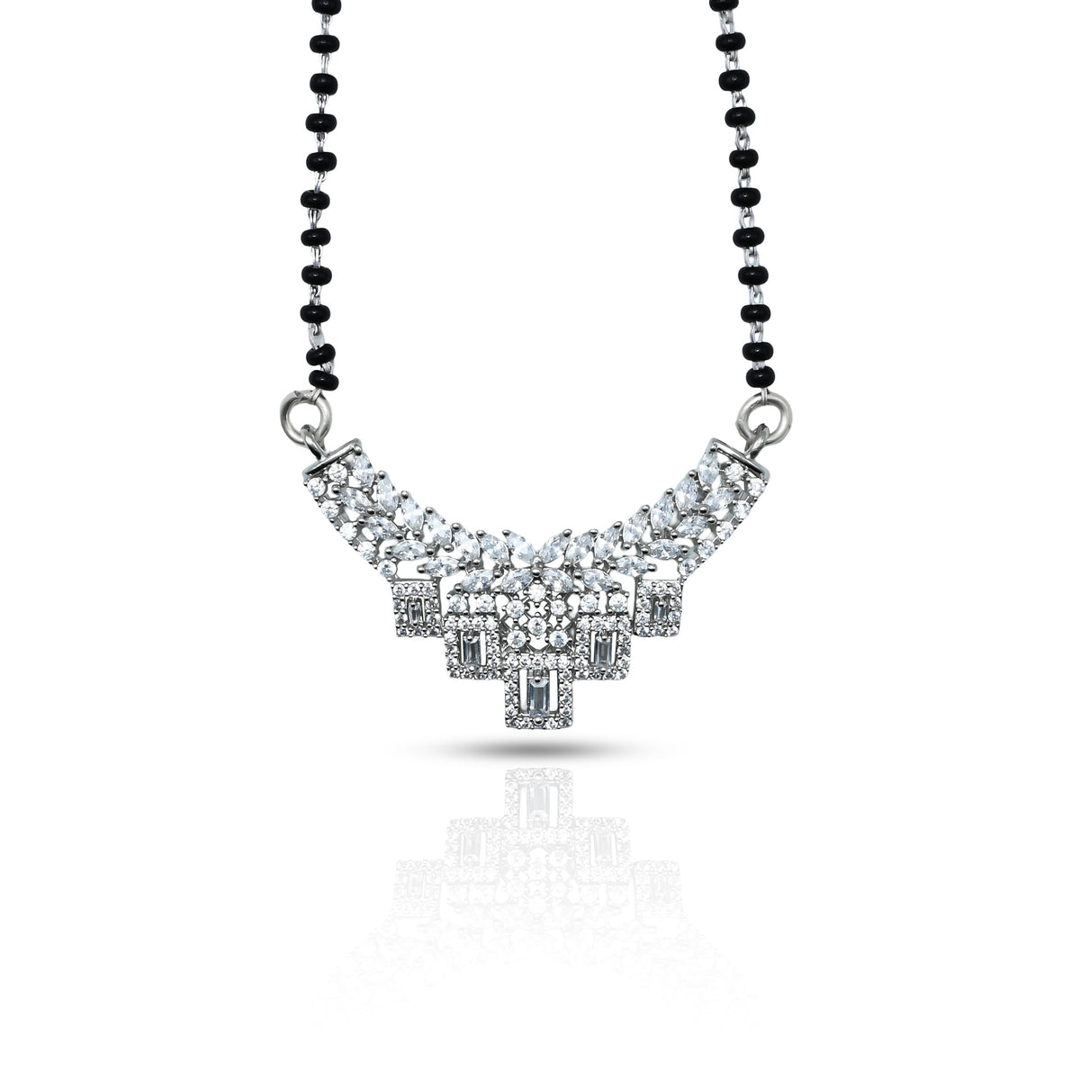 Floral silver mangalsutra adorned with striking black beads