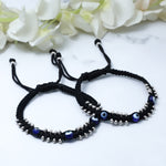 Load image into Gallery viewer, Minimal Thread Anklet with Silver Buds and Evil Eye Charm
