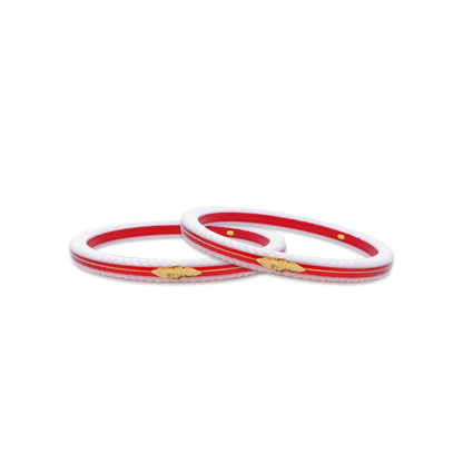 Gold Small Swastika Design light and Dark Red Bangle.