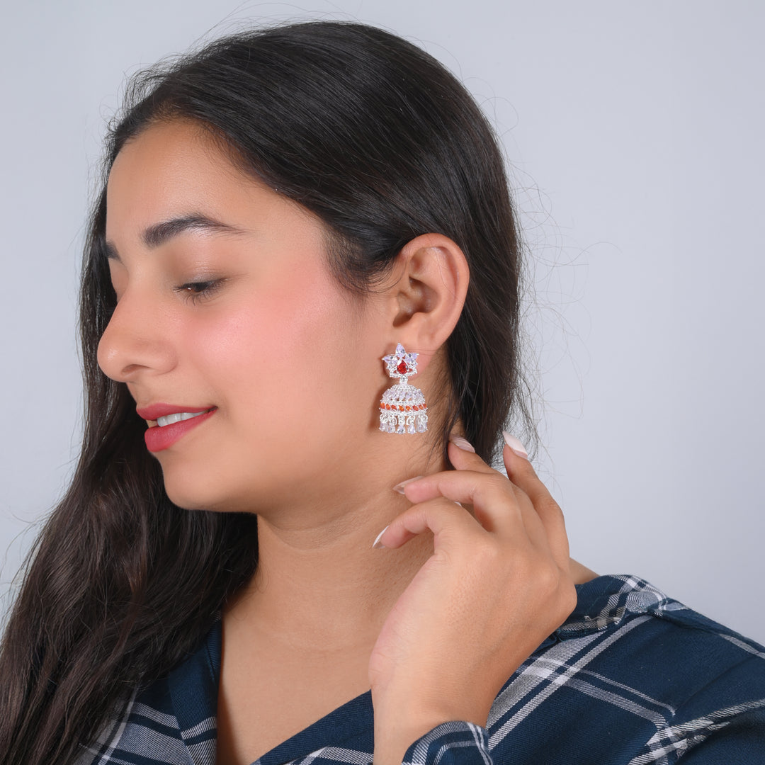 Sterling Silver Jhumka Earrings with Intricate Design